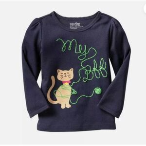 NEW Baby Gap kids girls shirt 12-18 tee navy blue green tan kitty cat MY BFF top